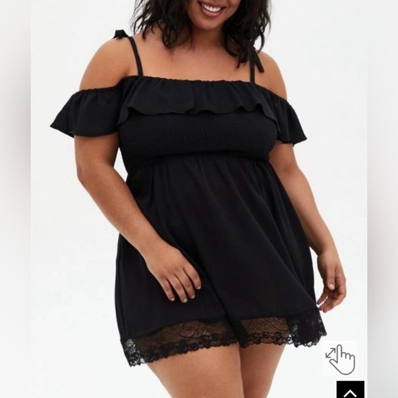 Torrid Off The Shoulder Lace Trim Floral Swim Coverup Mini Dress Coral Size 6 - Picture 8 of 9